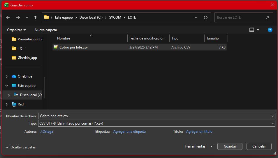 Selección del formato CSV UTF-8 en Excel